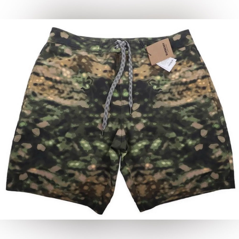 BURBERRY MEN'S GREEN CAMOUFLAGE SWIM SHORTS TRUNKS LARGE NWT
